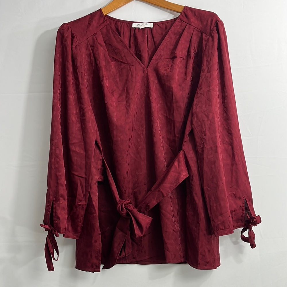 NEW Monday Fun‎ XXL Red Faux Wrap 3/4 Sleeve Blouse